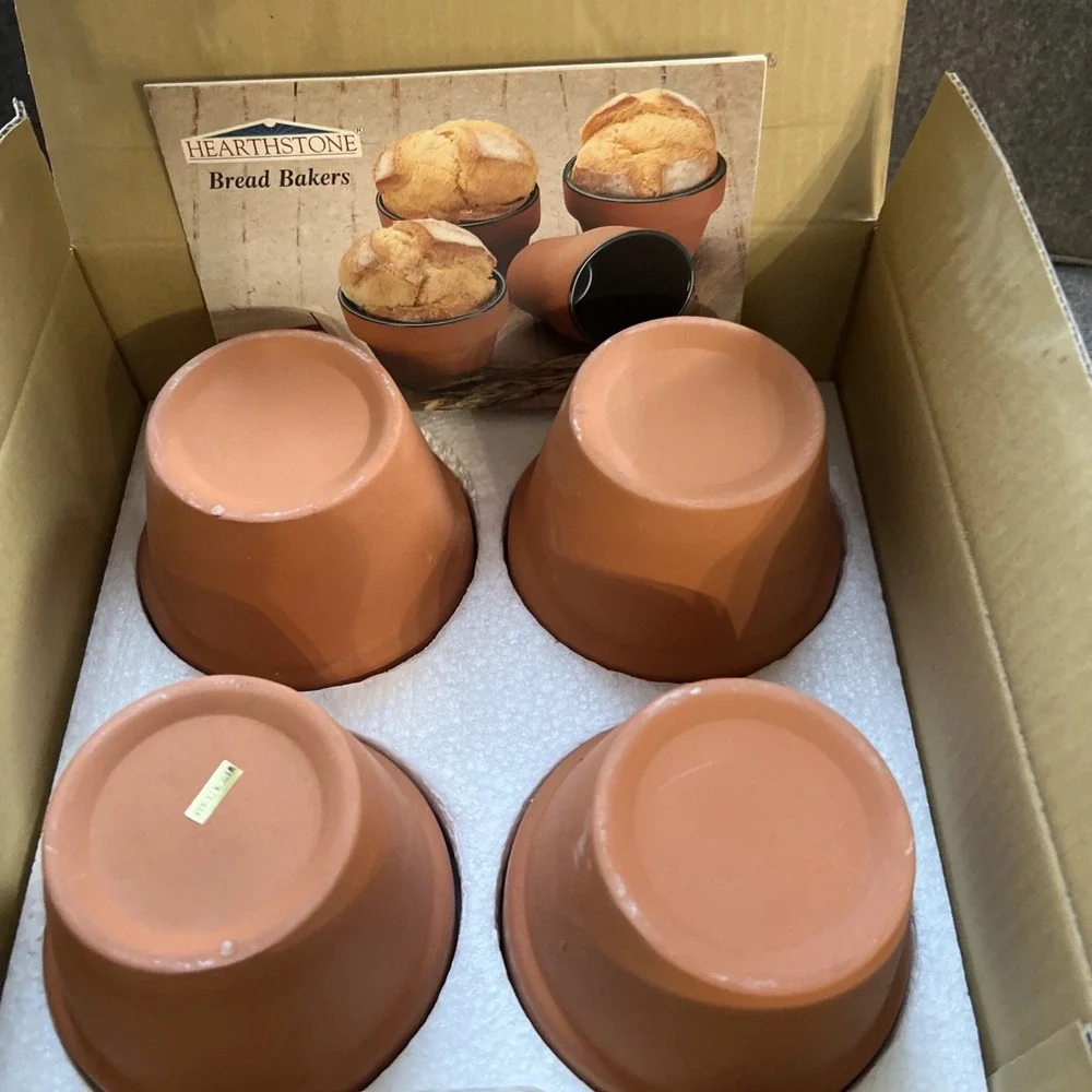 Hearthstone Bread Bakers Set of 4 Terracotta Green Glazed Clay Flower Pots